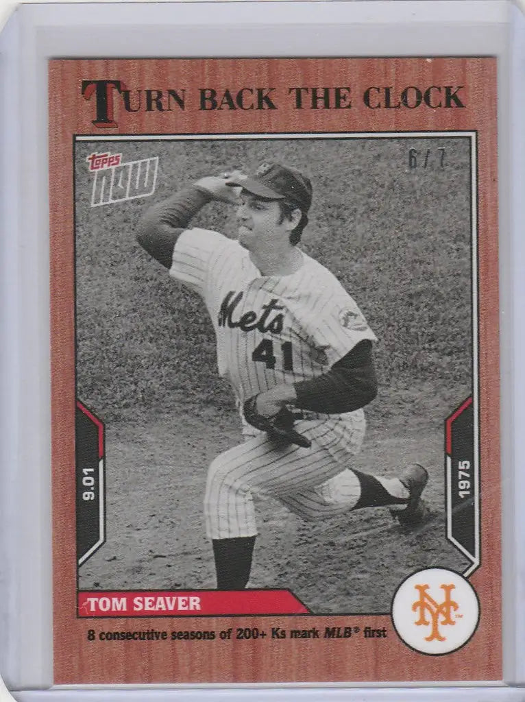 Baseball card of Tom Seaver in throwing stance, Topps Turn Back the Clock Cherry Parallel