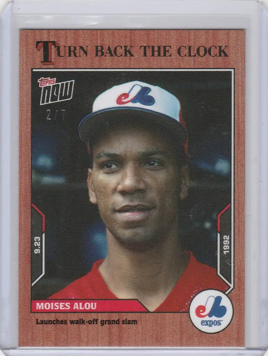 Baseball card of Moises Alou Expos in red jersey from Topps Turn Back the Clock Cherry Parallel