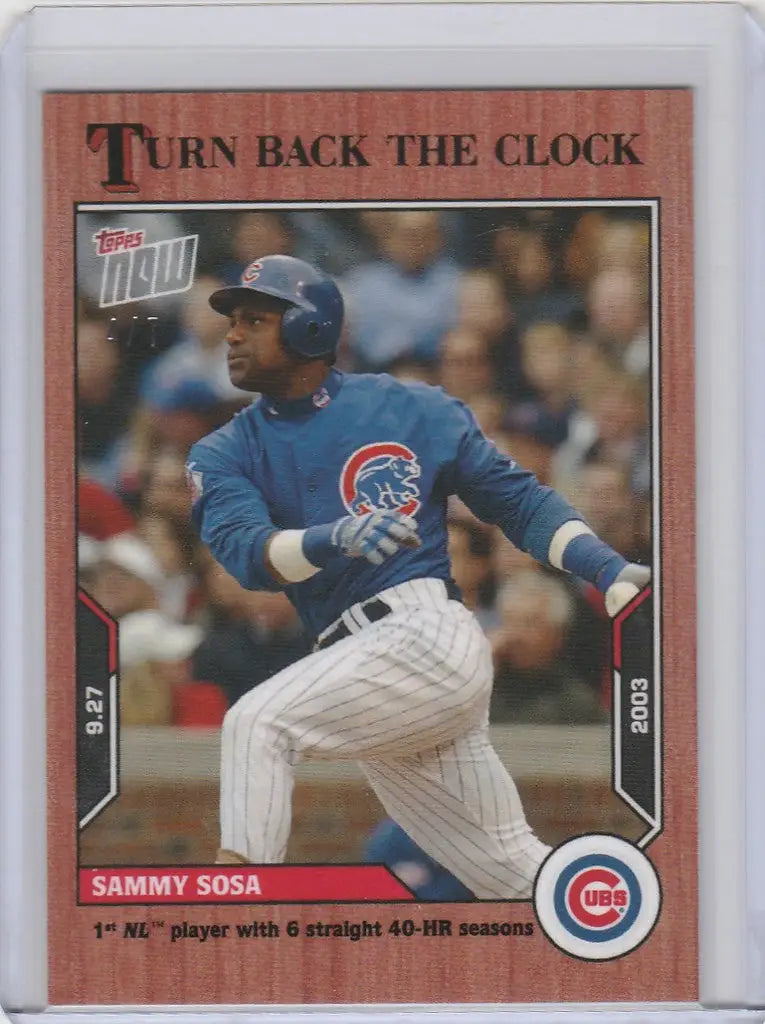 Baseball card of Sammy Sosa Cubs from 2021 Topps Turn Back the Clock Cherry Parallel