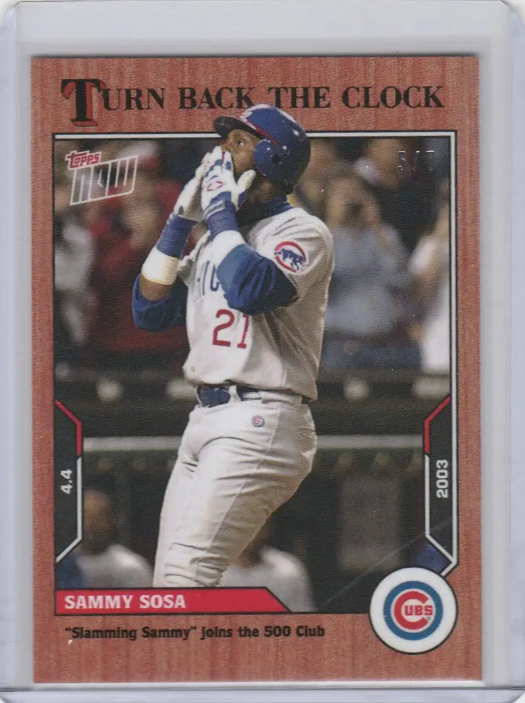 Baseball card of Sammy Sosa celebrating a home run for the Chicago Cubs Topps Turn product