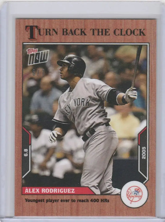 Baseball card of Alex Rodriguez Yankees swinging bat, 2021 Topps Cherry Parallel