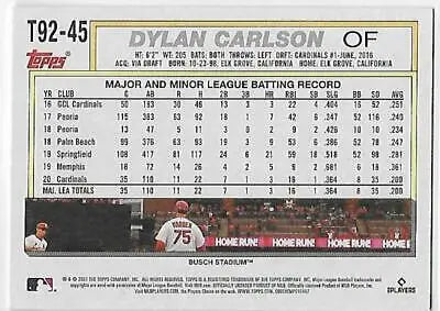Dylan Carlson baseball card 2021 Topps Update featuring original gloss detail