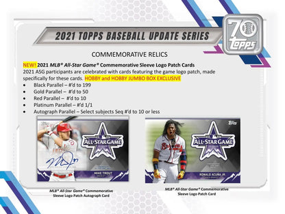 2021 Topps Update Series Baseball Hobby Box with Topps commemorative relics, red and gold parallels