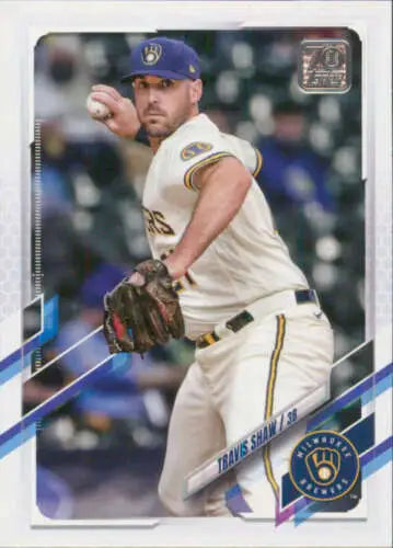 Travis Shaw baseball card from 2021 Topps Update featuring original gloss and NM-MT condition