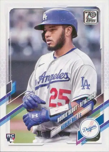 Keibert Ruiz baseball card from 2021 Topps Update original gloss Dodgers Rookie Debut