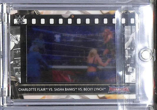 2021 Topps WWE Film Strip Relic featuring Charlotte Flair, Sasha Banks, Becky Lynch in protective case