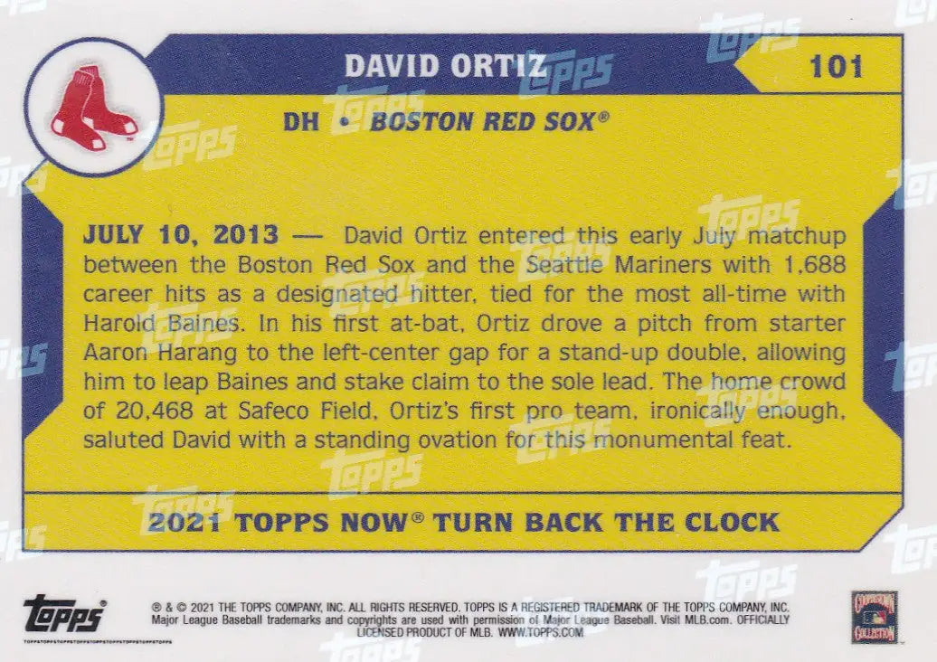 2021 TURN BACK THE CLOCK #101 DAVID ORTIZ- BOSTON RED SOX