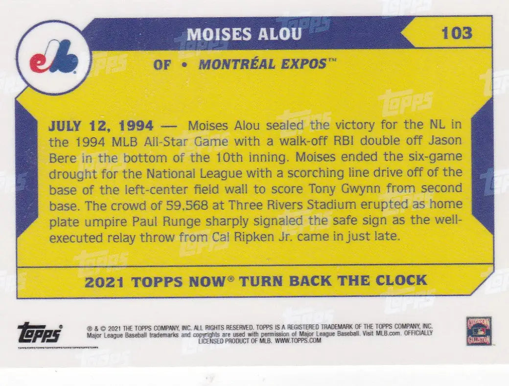 2021 TURN BACK THE CLOCK #103 MOISES ALOU- MONTREAL EXPOS