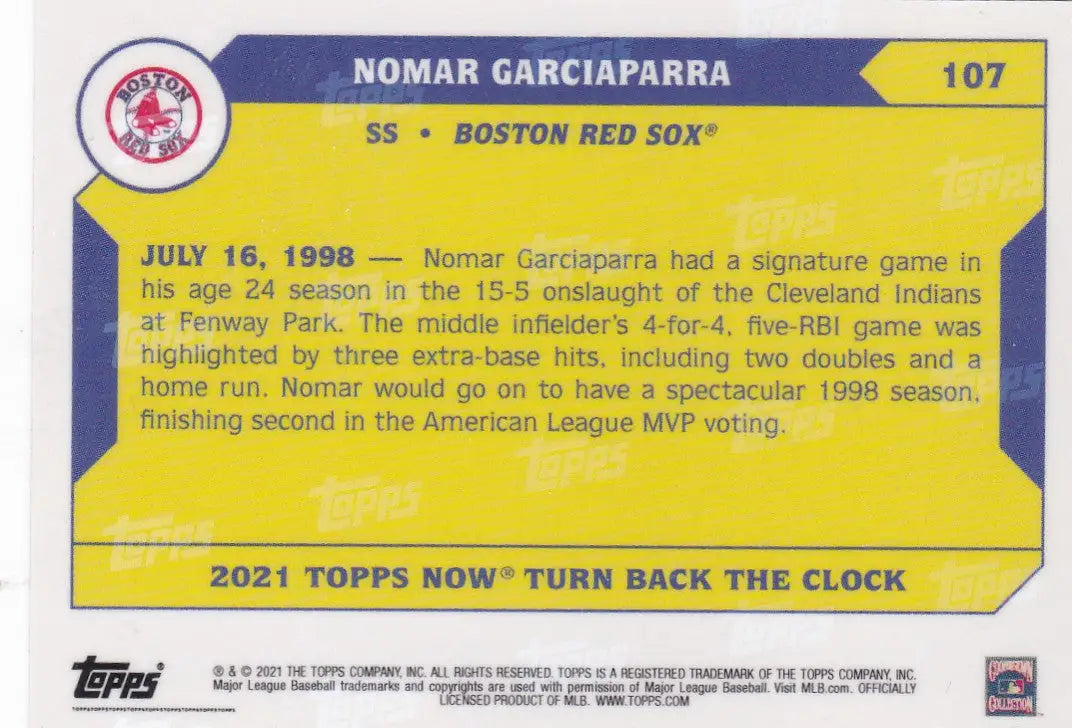2021 TURN BACK THE CLOCK #107 NOMAR GARCIAPARRA- BOSTON RED SOX