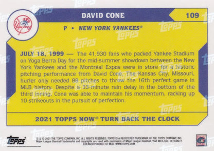 2021 TURN BACK THE CLOCK #109 DAVID CONE- NEW YORK YANKEES