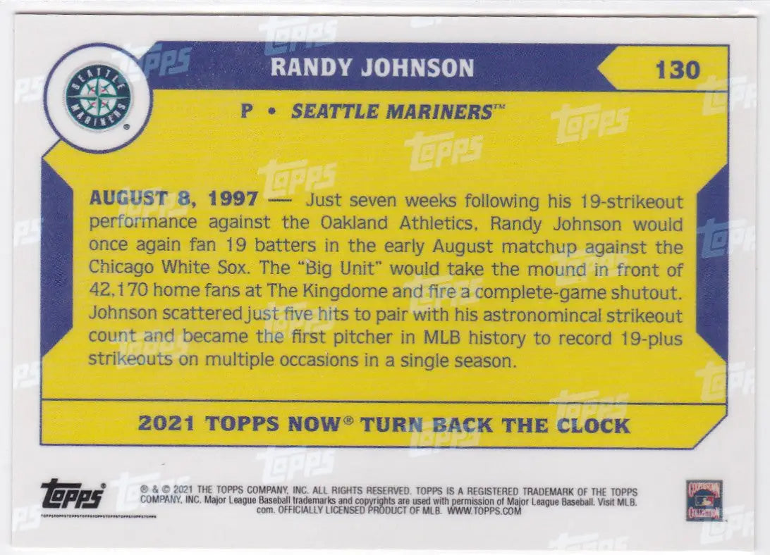 2021 TURN BACK THE CLOCK #130 RANDY JOHNSON- SEATTLE MARINERS