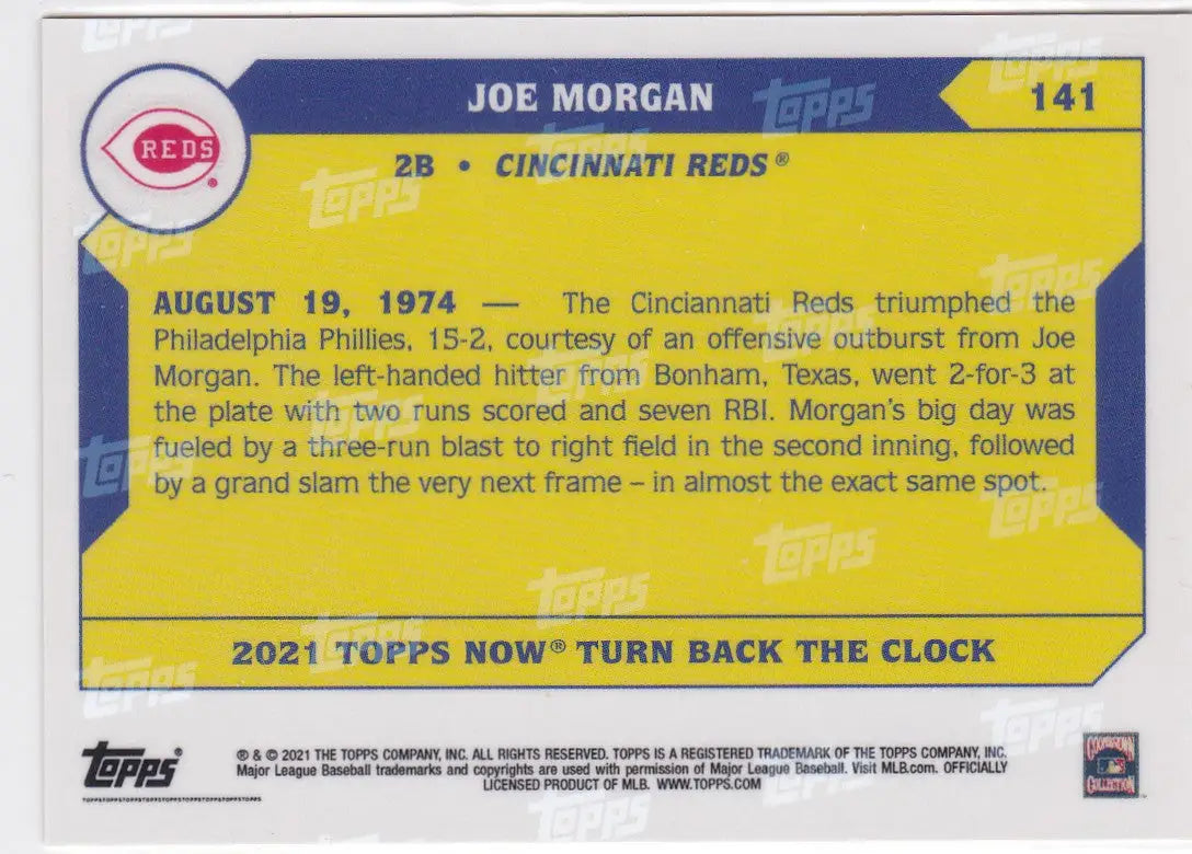 2021 TURN BACK THE CLOCK #141 JOE MORGAN- CINCINNATI REDS