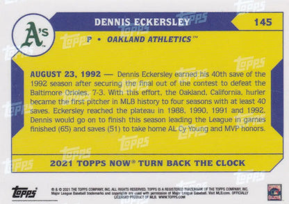 2021 Topps Now baseball card of Dennis Eckersley Oakland Athletics, Turn Back the Clock #145