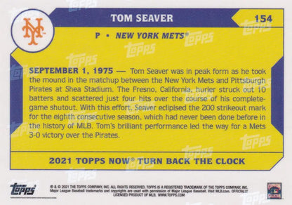 Back of a baseball trading card featuring Tom Seaver of the New York Mets