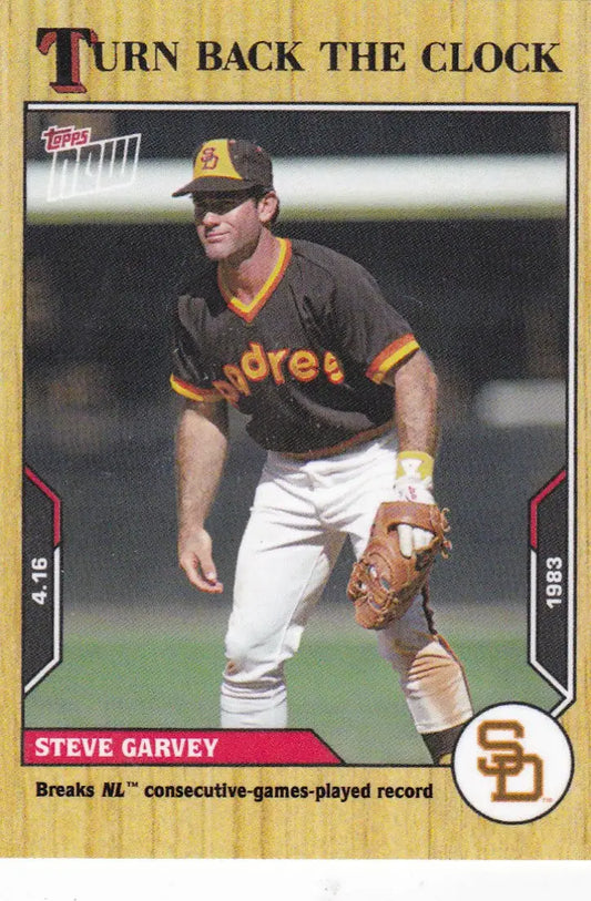 Vintage baseball trading card of Steve Garvey in San Diego Padres uniform for 2021 TURN BACK THE CLOCK