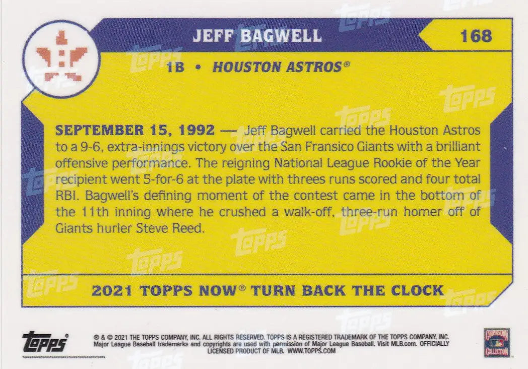 Jeff Bagwell Houston Astros 2021 Topps Now Turn Back The Clock baseball card