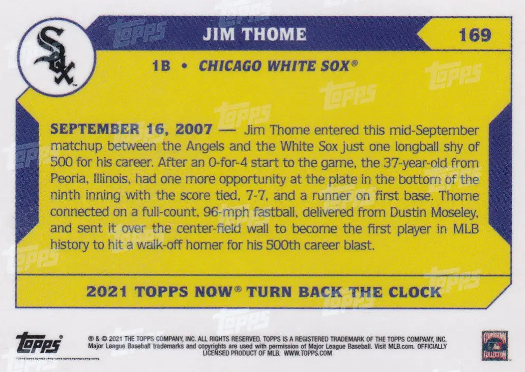 2021 Topps Now Turn Back the Clock Jim Thome Chicago White Sox baseball card