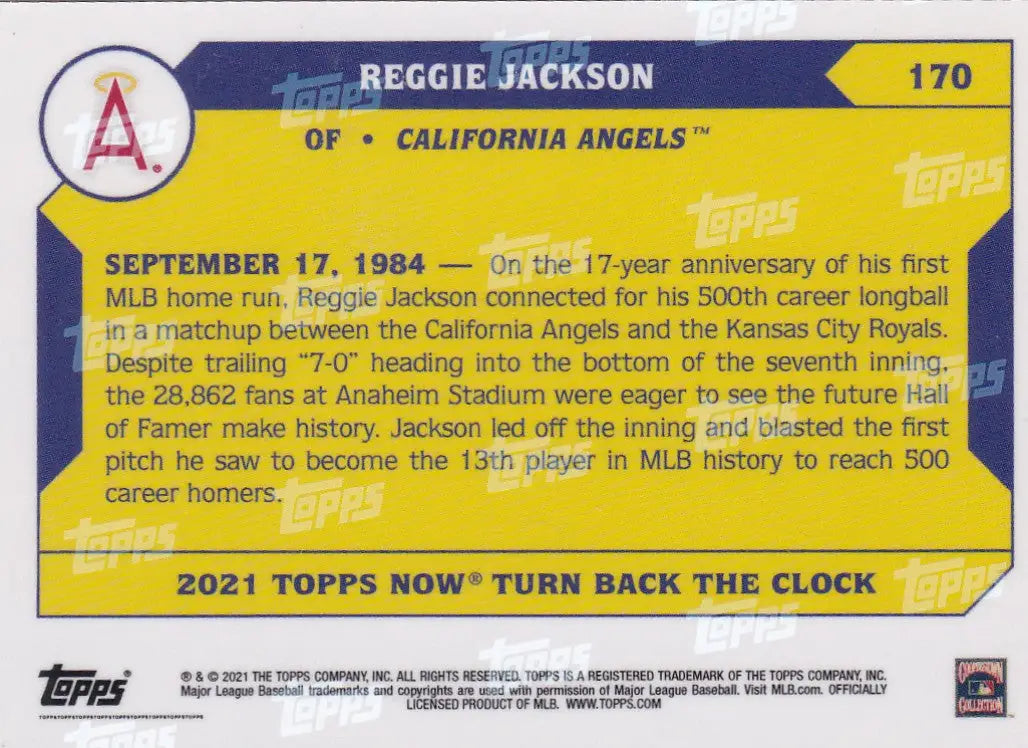 Collectible Reggie Jackson California Angels sports card from 2021 TURN BACK THE CLOCK series