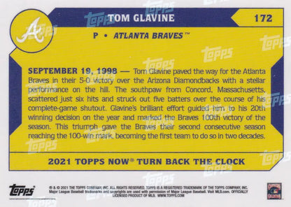 Sports trading card featuring Tom Glavine Atlanta Braves 2021 TURN BACK THE CLOCK #172