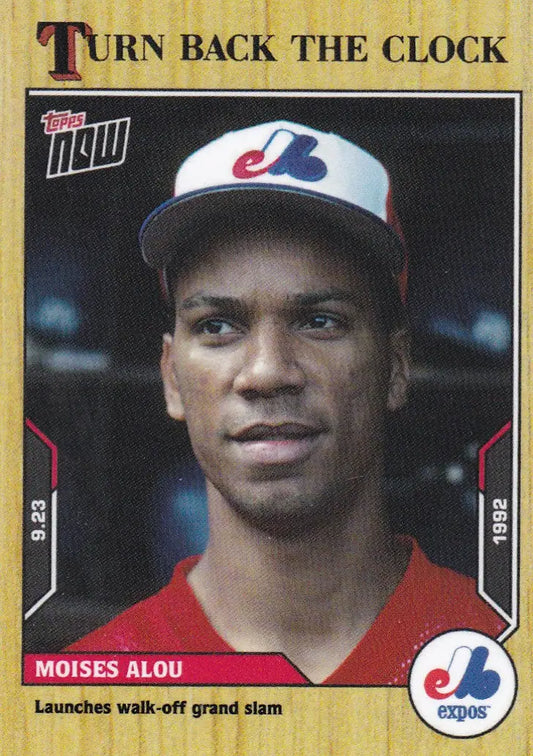 Baseball trading card of Moises Alou in Montreal Expos uniform from 2021 TURN BACK THE CLOCK series