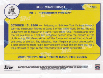 Baseball card of Bill Mazeroski Pittsburgh Pirates with 1960 World Series details