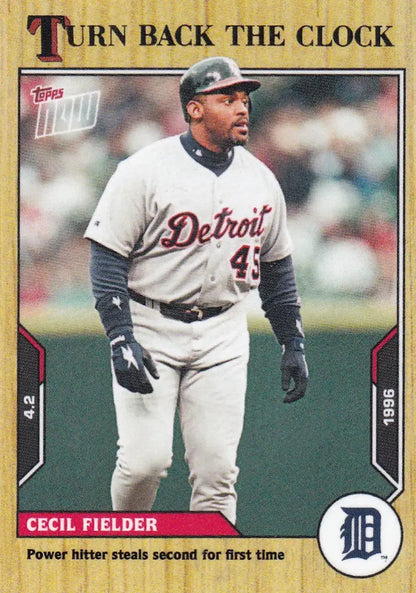 Topps baseball card of Cecil Fielder in Detroit Tigers uniform from 2021 TURN BACK THE CLOCK series