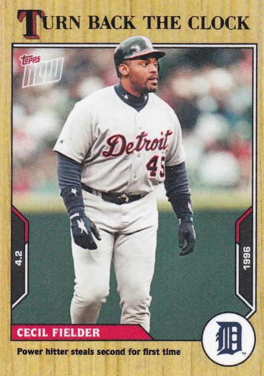 Topps baseball card of Cecil Fielder in Detroit Tigers uniform from 2021 TURN BACK THE CLOCK series