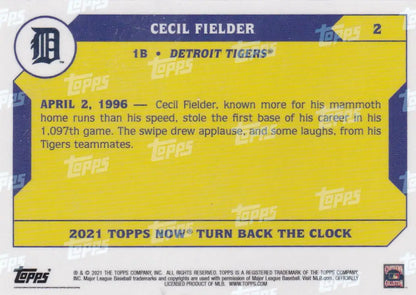 Baseball trading card of Cecil Fielder- Detroit Tigers from 2021 TURN BACK THE CLOCK series