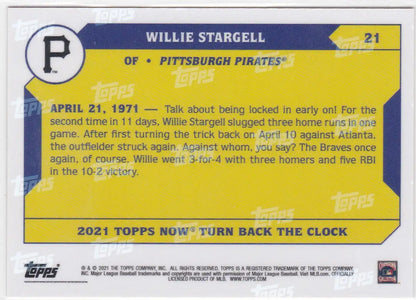 Baseball trading card featuring Willie Stargell Pittsburgh Pirates 2021 TURN BACK THE CLOCK