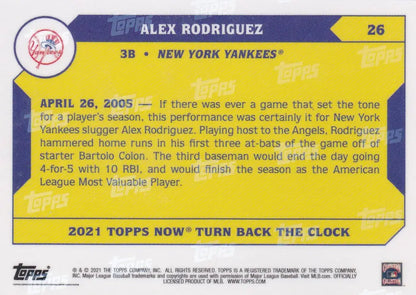 Back of a baseball trading card featuring Alex Rodriguez of the New York Yankees