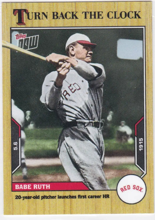 Vintage Babe Ruth baseball card from 2021 TURN BACK THE CLOCK featuring Boston Red Sox memorabilia