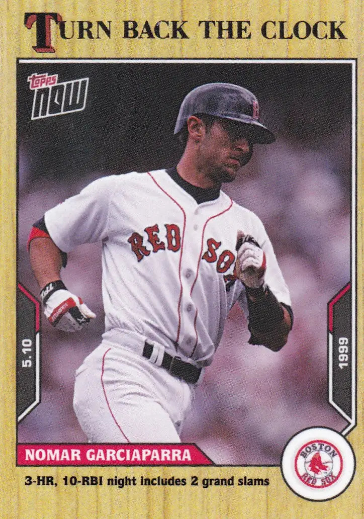 Topps Now baseball card of Nomar Garciaparra in Boston Red Sox uniform for 2021 release
