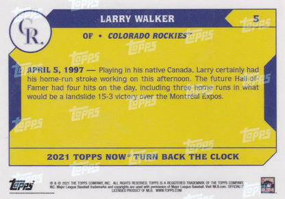 Baseball trading card of Larry Walker of the Colorado Rockies from 2021 TURN BACK THE CLOCK series