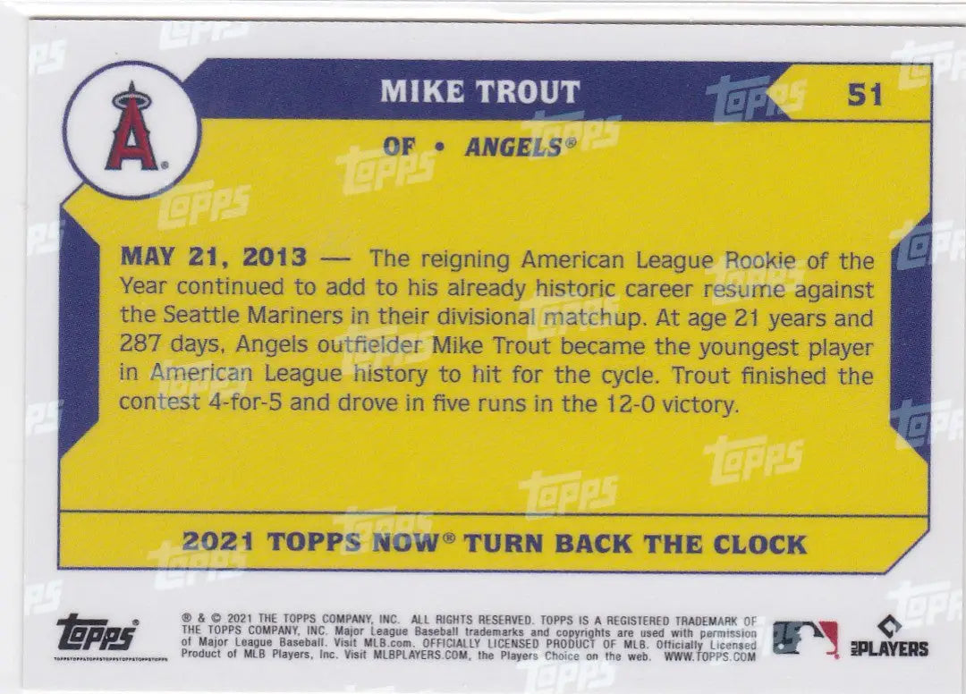 2021 TURN BACK THE CLOCK #51 MIKE TROUT- ANGELS