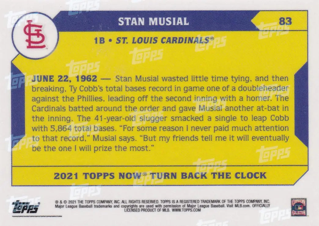 2021 TURN BACK THE CLOCK #83 STAN MUSIAL- ST LOUIS CARDNIALS