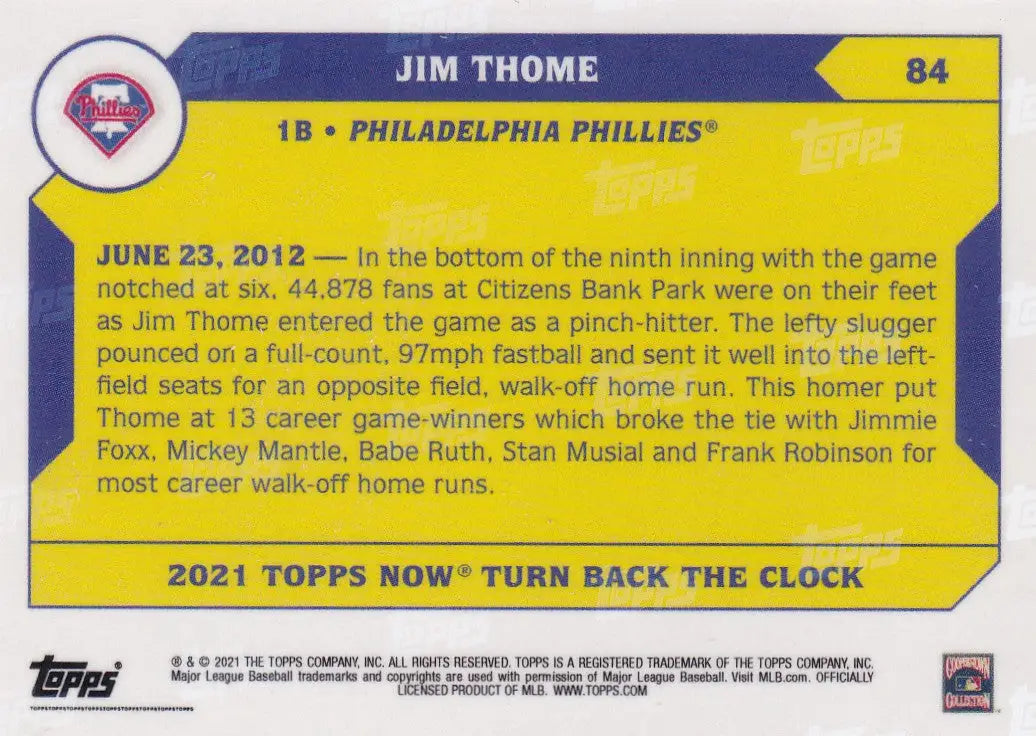 2021 TURN BACK THE CLOCK #84 JIM THOME- PHILADELPHIA PHILLIES