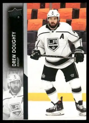 Hockey trading card featuring Drew Doughty in a white Los Angeles Kings jersey from Upper Deck Drew series