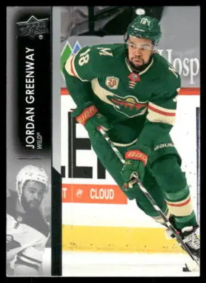Upper Deck Jordan Greenway hockey trading card in Minnesota Wild jersey for 2021 Upper Deck Jordan series