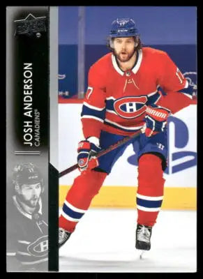 Upper Deck Josh Anderson 2021 hockey card featuring a player in red, white, and blue uniform