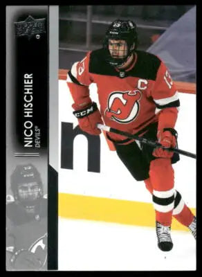 Upper Deck Nico Hischier hockey trading card from 2021 Upper Deck Nico series