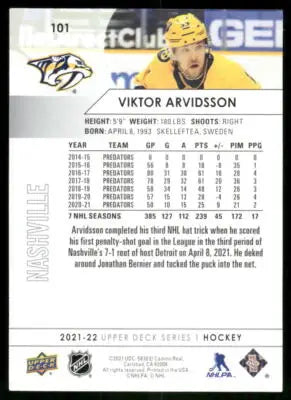 Upper Deck Viktor Arvidsson 2021-22 hockey trading card from Series 1