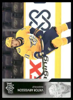 Hockey trading card featuring Viktor Arvidsson in yellow uniform from 2021 Upper Deck Viktor series