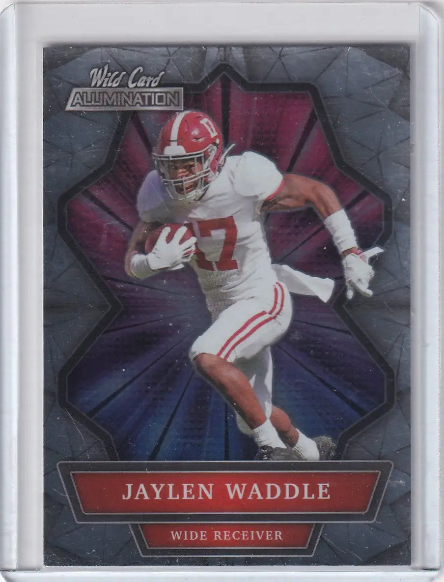 Football trading card featuring Jaylen Waddle from 2021 Wild Card ABC-12 Jaylen Waddle Alabama