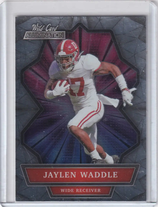 Football trading card featuring Jaylen Waddle from 2021 Wild Card ABC-12 Jaylen Waddle Alabama