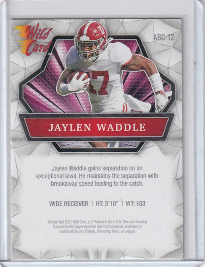 Wild Card football trading card featuring Jaylen Waddle ABC-12 Jaylen Alabama 2021