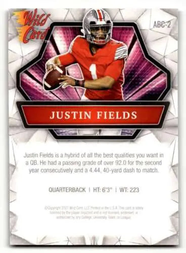 Justin Fields football card featuring Wild Card Alumination and original gloss finish