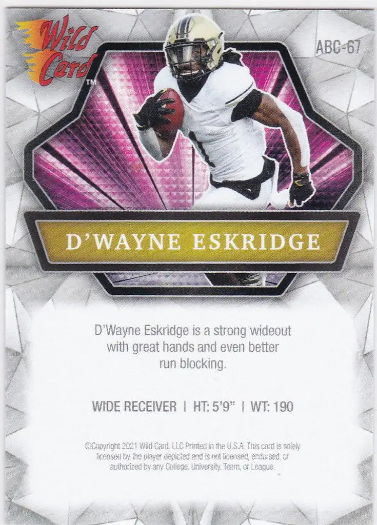 Football trading card of Dwayne Eskridge, Wide Receiver, 2021 Wild Card Alumination