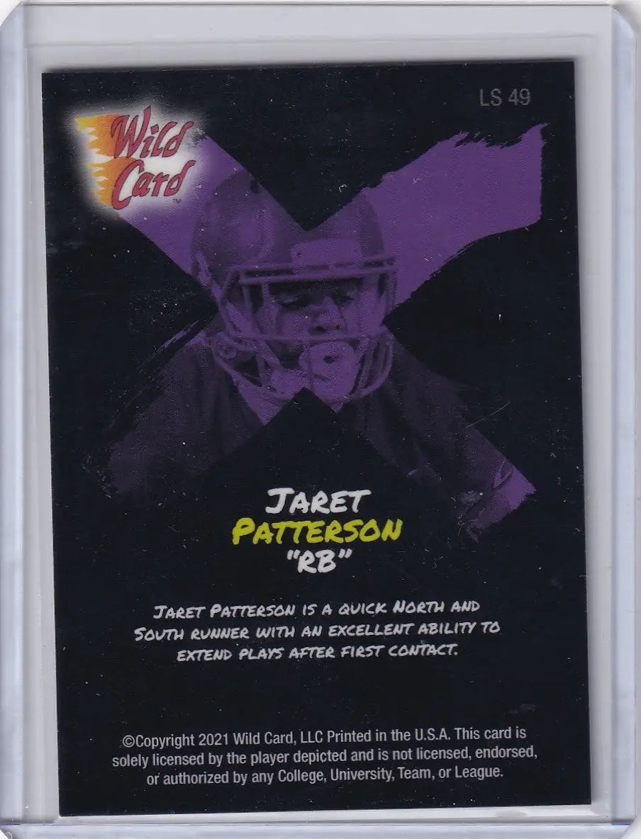 Football trading card featuring Jaret Patterson from 2021 Wild Card Light Show series