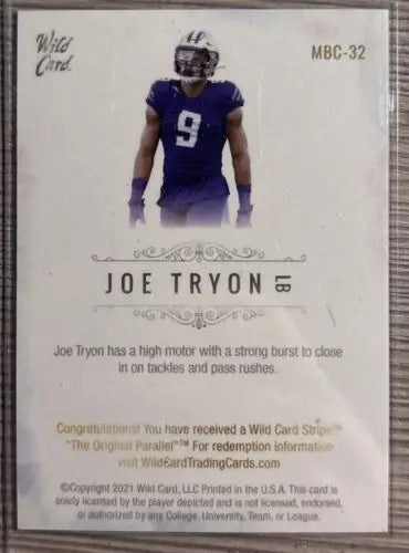Joe Tryon football card from 2021 Wild Card Matte White rookie series, 7/10 Buccaneers RC