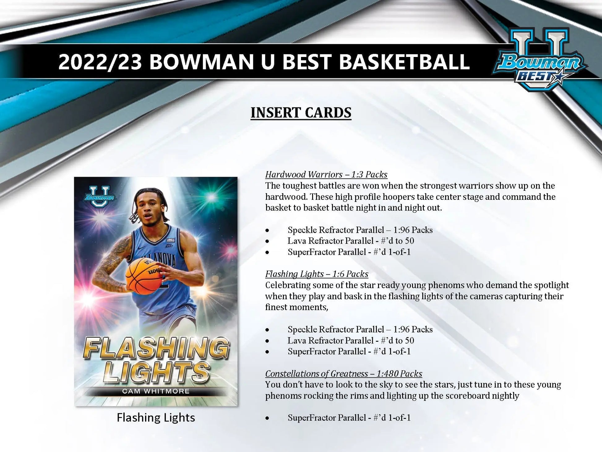 Basketball card information from 2022-23 Bowman Best University Basketball Hobby Box